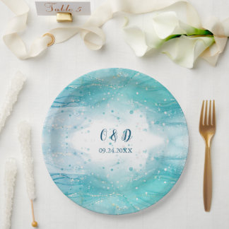 Elegant Blue Ocean Wedding Papieren Bordje