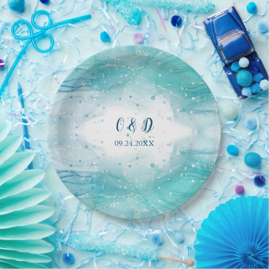 Elegant Blue Ocean Wedding Papieren Bordje (Feest)