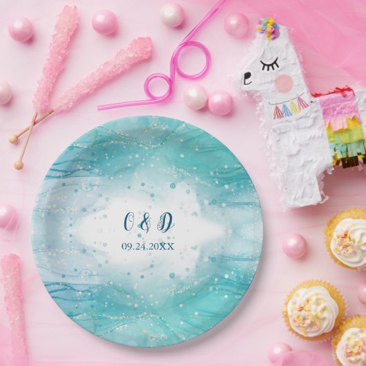 Elegant Blue Ocean Wedding Papieren Bordje (Feest)