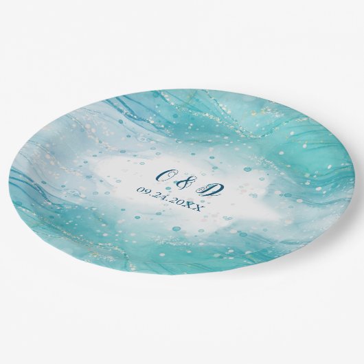 Elegant Blue Ocean Wedding Papieren Bordje (Gekanteld)