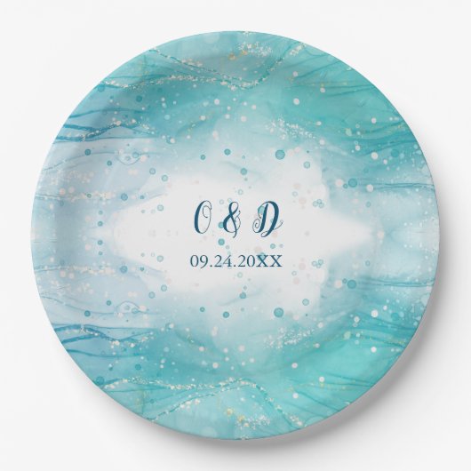 Elegant Blue Ocean Wedding Papieren Bordje (Voorkant)