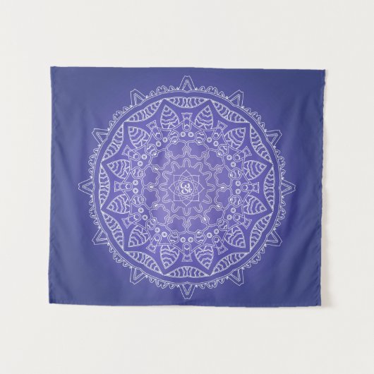 Elegant Blue Om Mandala Tapestry Wandkleed (Voorkant (horizontaal))