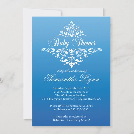 Elegant Blue Ombre Baby shower Invitation Kaart (Voorkant)