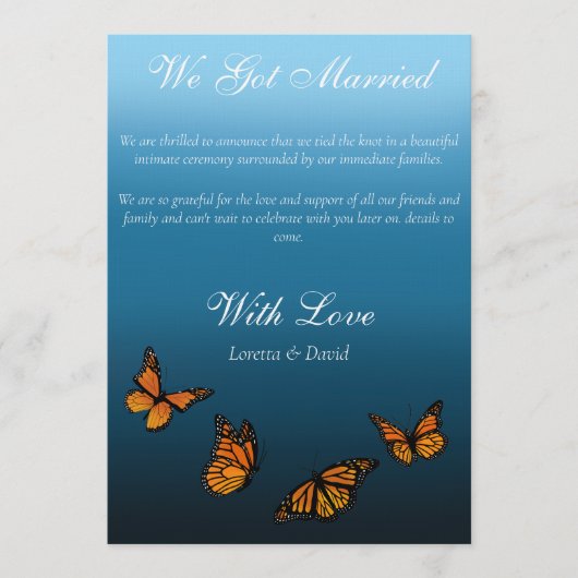 Elegant Blue Ombre Romantic Monarch Butterfly Kaart (Voorkant)