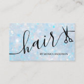 Elegant Blue Opal Glitter Hair Script Scissors Visitekaartje (Voorkant)