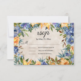 Elegant Blue Oranje Flowers Tiger Lilies Wedding RSVP Kaartje
