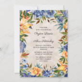 Elegant Blue Oranje Waterverf Floral Wedding Kaart (Voorkant)