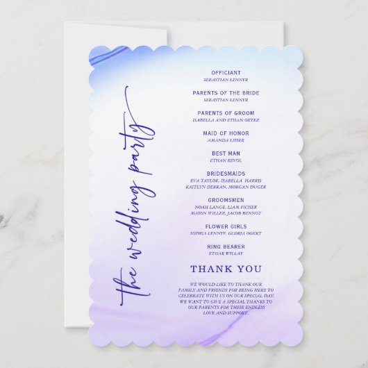Elegant Blue Orchid Wedding Programme Kaart (Achterkant)