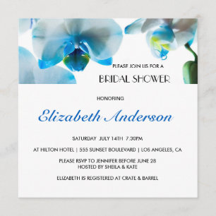 Elegant Blue Orchids Bridal Shower Uitnodiging