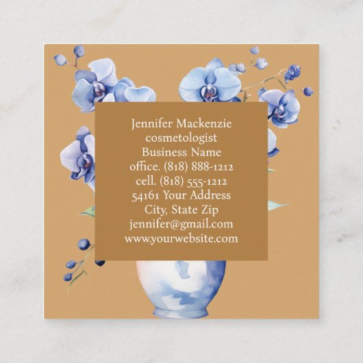 Elegant Blue Orchids Vierkante Visitekaartje (Achterkant)