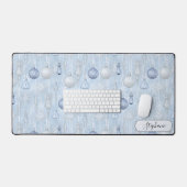 Elegant Blue Ornament Pattern Desk Mat Custom (Keyboard & Muis)