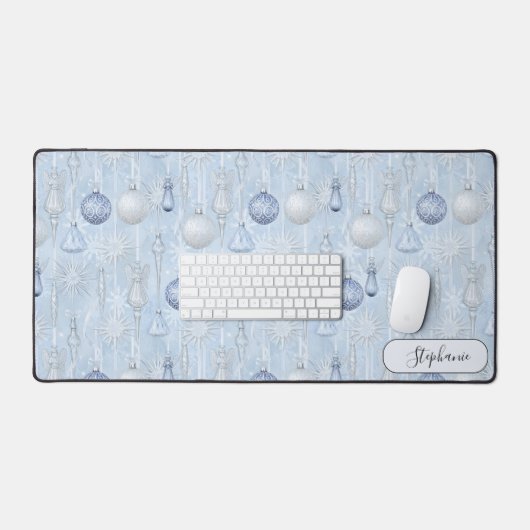 Elegant Blue Ornament Pattern Desk Mat Custom (Keyboard & Muis)
