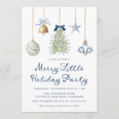 Elegant Blue Ornaments Merry Little Holiday Party Kaart (Voorkant)