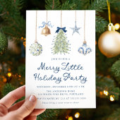 Elegant Blue Ornaments Merry Little Holiday Party Kaart