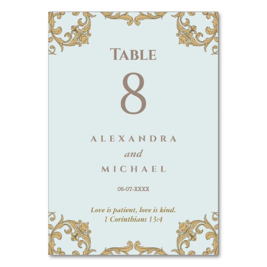 Elegant Blue Ornate Baroque Christian Wedding  Kaart (Achterkant)