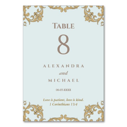 Elegant Blue Ornate Baroque Christian Wedding  Kaart (Voorkant)