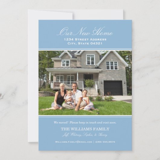 Elegant Blue Our New Home Photo Movement Aankondiging (Voorkant)