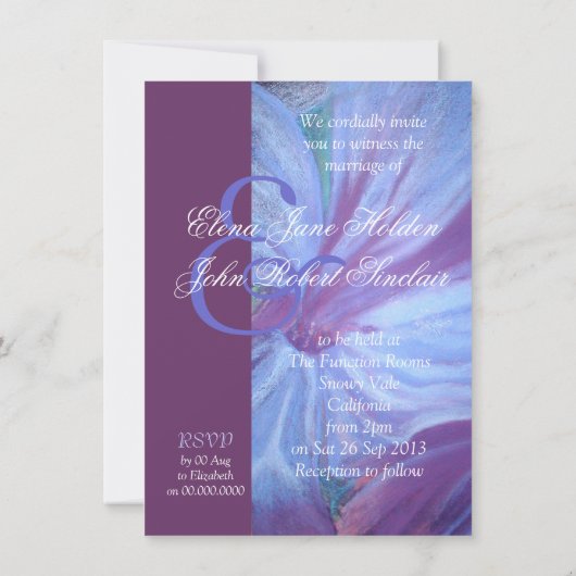 Elegant blue paars florals bruiloft kaart (Achterkant)