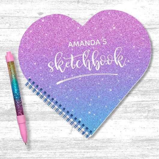 Elegant blue paars ombre Glitter Sketchbook Notitieboek