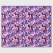 Elegant Blue Paars Oriental Floral Pattern Cadeaupapier (Vlak)