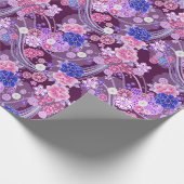 Elegant Blue Paars Oriental Floral Pattern Cadeaupapier (Hoek)