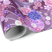 Elegant Blue Paars Oriental Floral Pattern Cadeaupapier (Rol Hoek)