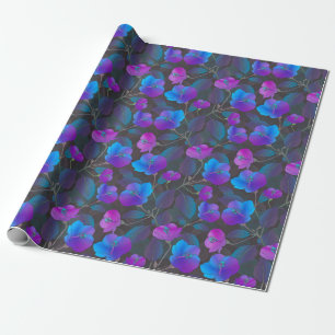 Elegant Blue Paars Pink Flowers Cadeaupapier
