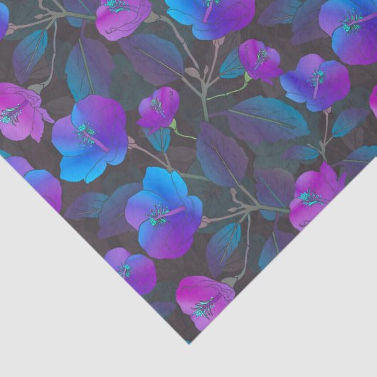 Elegant Blue Paars Pink Flowers Tissuepapier (Detail)