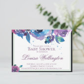 Elegant Blue Paars Twilight Floral Baby shower Kaart (Staand voorkant)