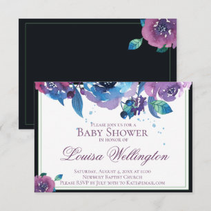 Elegant Blue Paars Twilight Floral Baby shower Kaart