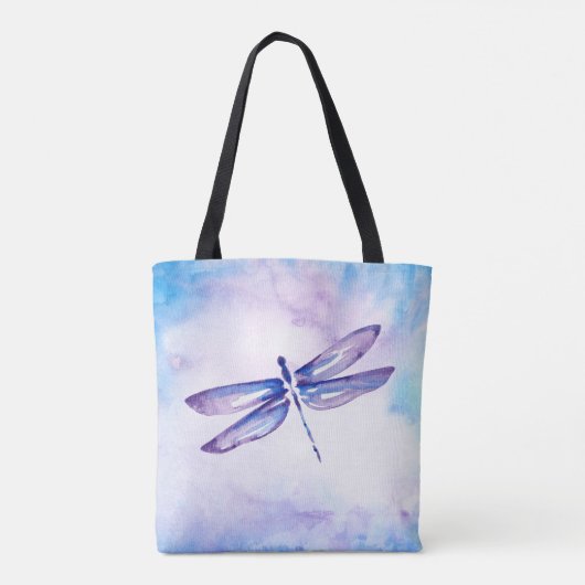 Elegant Blue Paarse Waterverf Dragonfly Tote Bag (Achterkant)