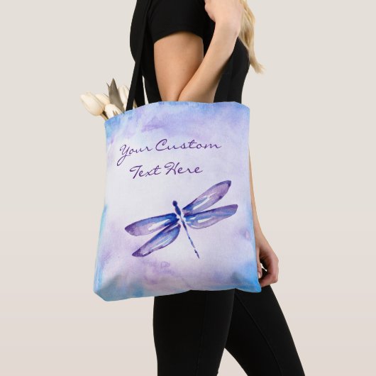 Elegant Blue Paarse Waterverf Dragonfly Tote Bag (Dichtbij)