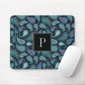 Elegant Blue Paisley Patroon Monogram Muismat (Met muis)