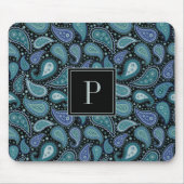 Elegant Blue Paisley Patroon Monogram Muismat (Voorkant)