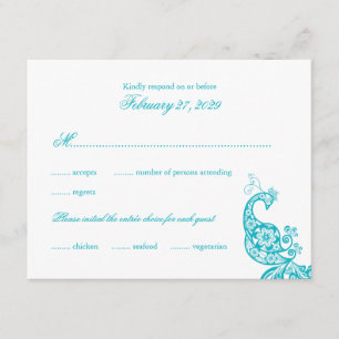 Elegant Blue Paisley Peacock Wedding RSVP Card
