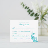 Elegant Blue Paisley Peacock Wedding RSVP Card (Staand voorkant)