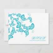 Elegant Blue Paisley Peacock Wedding RSVP Card (Achterkant)