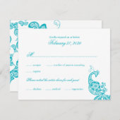 Elegant Blue Paisley Peacock Wedding RSVP Card (Voorkant / Achterkant)