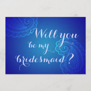 Elegant Blue Paisley zal je mijn Bridesmaid zijn Kaart