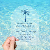 Elegant Blue Palm Formal Beach Wedding Acryl Uitnodigingen