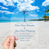 Elegant Blue Palm Formal Beach Wedding Acryl Uitnodigingen
