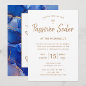 Elegant Blue Passover Seder Invitation Kaart (Voorkant / Achterkant)