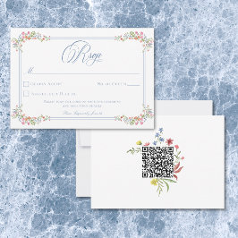 Elegant Blue Pastel Wildflower Border Wedding RSVP Kaartje