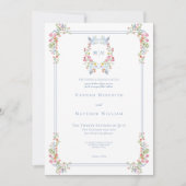 Elegant Blue Pastel Wildflower Regal Crest Wedding Kaart (Voorkant)