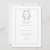 Elegant Blue Pastel Wildflower Regal Crest Wedding Kaart (Voorkant)