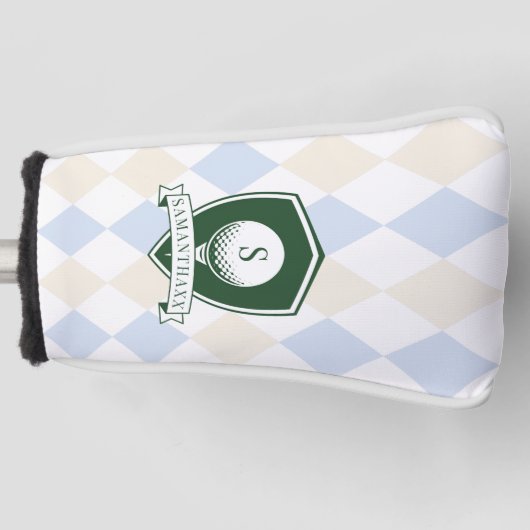 Elegant Blue Pattern Green Golfer Name Monogram Golfheadcover (Voorkant)