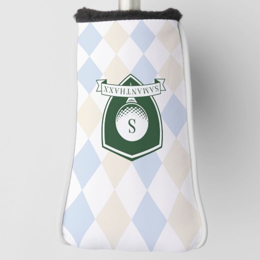 Elegant Blue Pattern Green Golfer Name Monogram Golfheadcover (Draai 90)