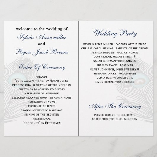 Elegant blue peace folded Wedding Programme (Achterkant)