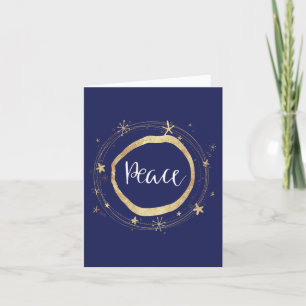 Elegant Blue Peace Gold Star Feestdagen Kaart