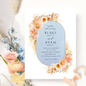 Elegant Blue, Peach Blush and Cream Oval Wedding Kaart